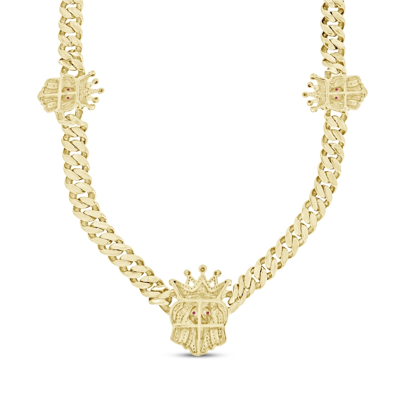 Main Image 4 of Men's Diamond & Lab-Created Ruby Lion with Crown Necklace 2 ct tw 10K Yellow Gold 20"