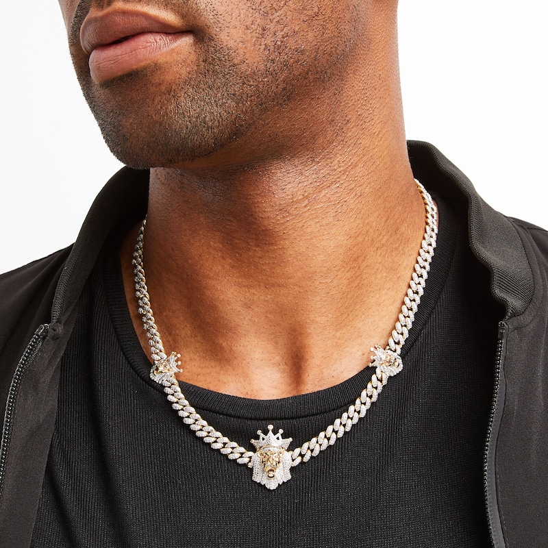 Main Image 5 of Men's Diamond & Lab-Created Ruby Lion with Crown Necklace 2 ct tw 10K Yellow Gold 20"