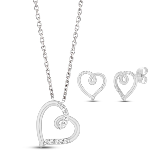 Hallmark Diamonds Swirling Hearts Gift Set 1/8 ct tw Sterling Silver 18"