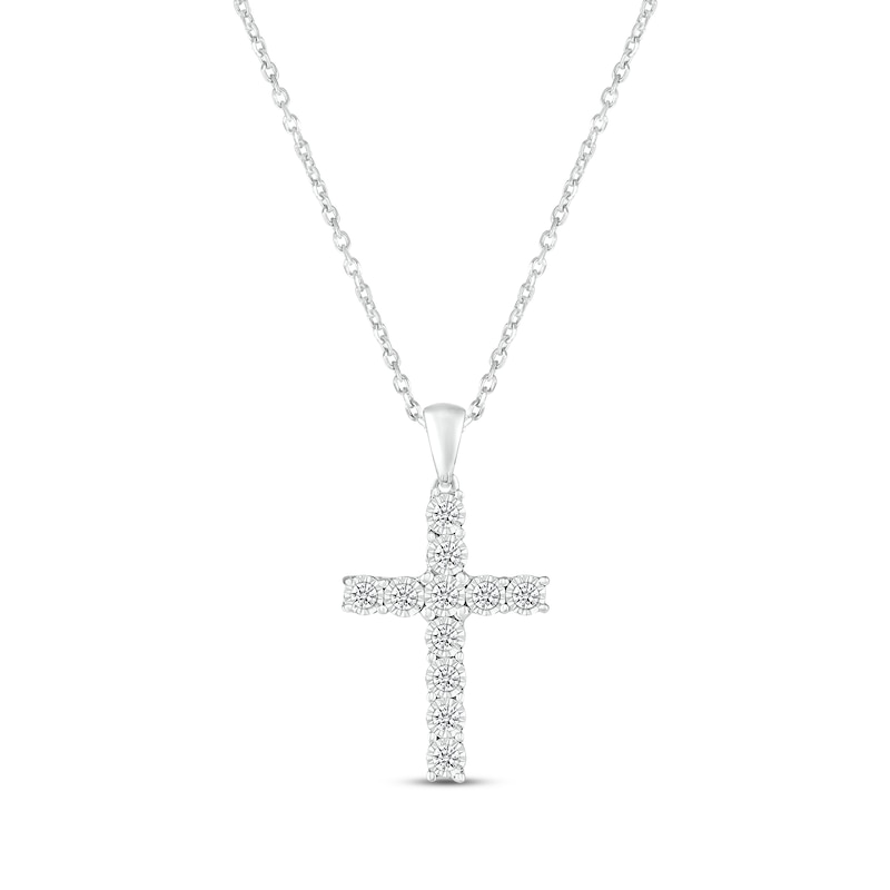 Diamond Cross Necklace 1/15 ct tw Sterling Silver 18”