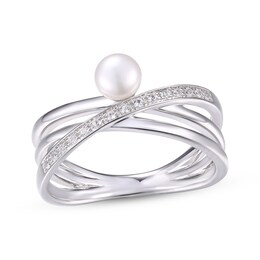 Cultured Pearl & White Lab-Created Sapphire Orbit Ring Sterling Silver