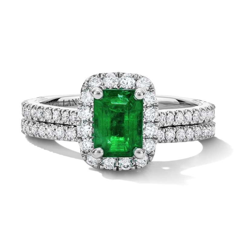 Main Image 3 of Neil Lane Emerald-Cut Natural Emerald & Diamond Bridal Set 5/8 ct tw 14K White Gold