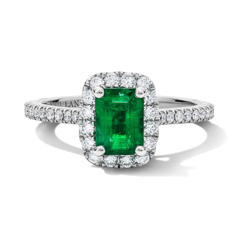 Main Image 3 of Neil Lane Emerald-Cut Natural Emerald & Diamond Engagement Ring 1/2 ct tw 14K White Gold