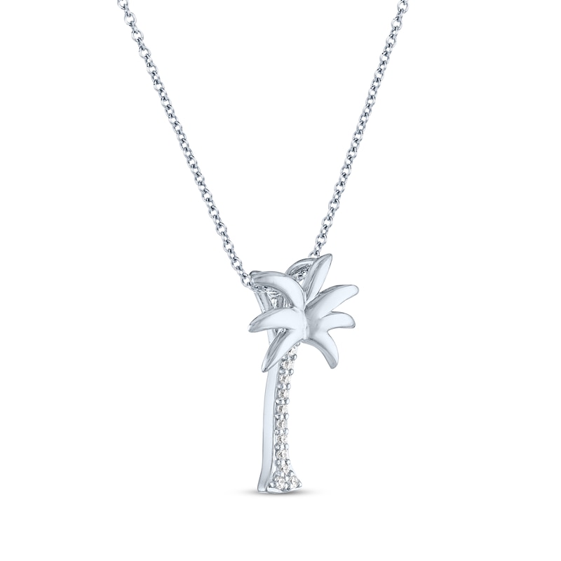 Diamond Accent Palm Tree Necklace Sterling Silver 18"