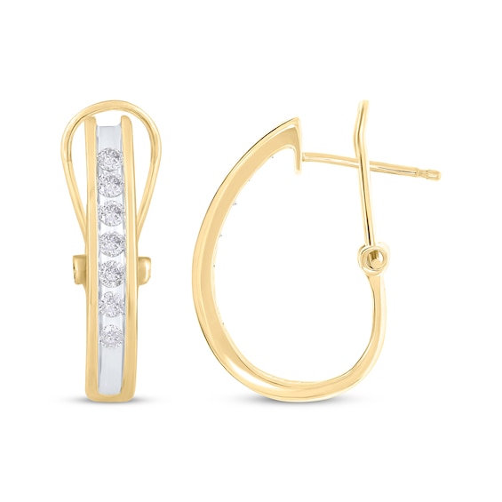 Diamond Channel Hoop Earrings 3/8 ct tw 10K Yellow Gold