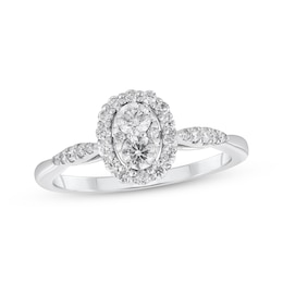Multi-Diamond Diamond Oval-Shaped Engagement Ring 1/2 ct tw 10K White Gold