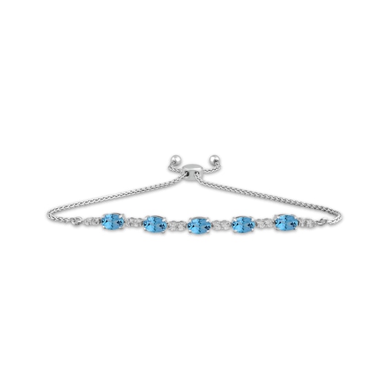 Oval-Cut Swiss Blue Topaz & White Lab-Created Sapphire Bolo Bracelet Sterling Silver