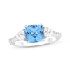 Thumbnail Image 1 of Cushion-Cut Swiss Blue Topaz & White Lab-Created Sapphire Ring Sterling Silver
