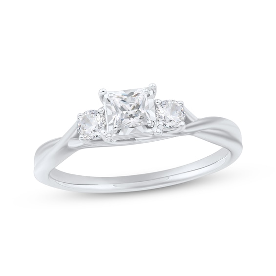 Adore Princess & Round-Cut Diamond Three-Stone Engagement Ring 1/2 ct tw 10K White Gold