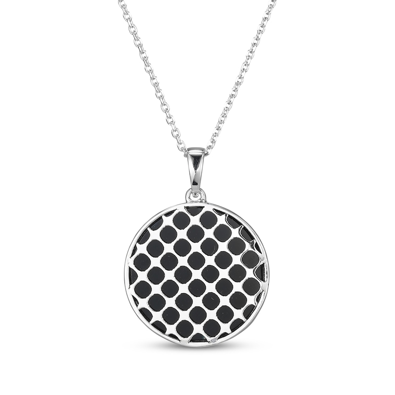 Main Image 3 of Black Agate & White Lab-Created Sapphire Cat Necklace Sterling Silver 18"