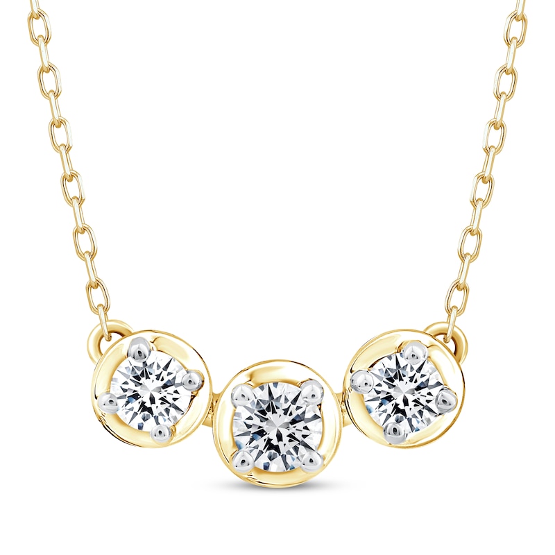 Main Image 1 of Memories, Moments, Magic Diamond Three-Stone Horizontal Necklace 1/2 ct tw 10K Yellow Gold 18.5"