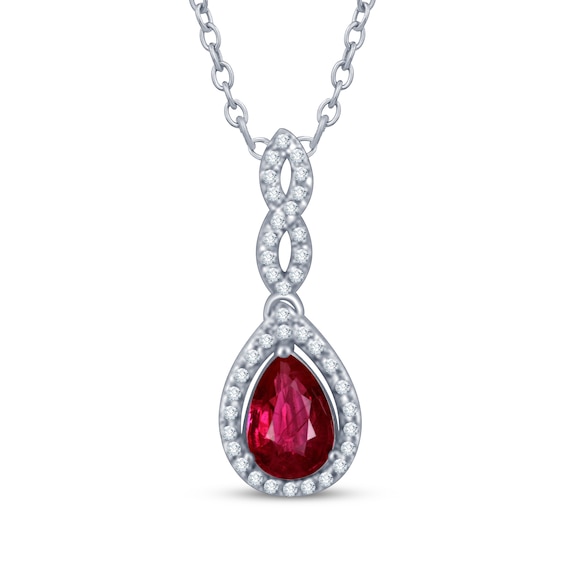 Pear-Shaped Lab-Created Ruby & White Lab-Created Sapphire Twist Frame Necklace Sterling Silver 18"