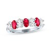 Thumbnail Image 1 of Oval-Cut Lab-Created Ruby & White Lab-Created Sapphire Alternating Ring Sterling Silver