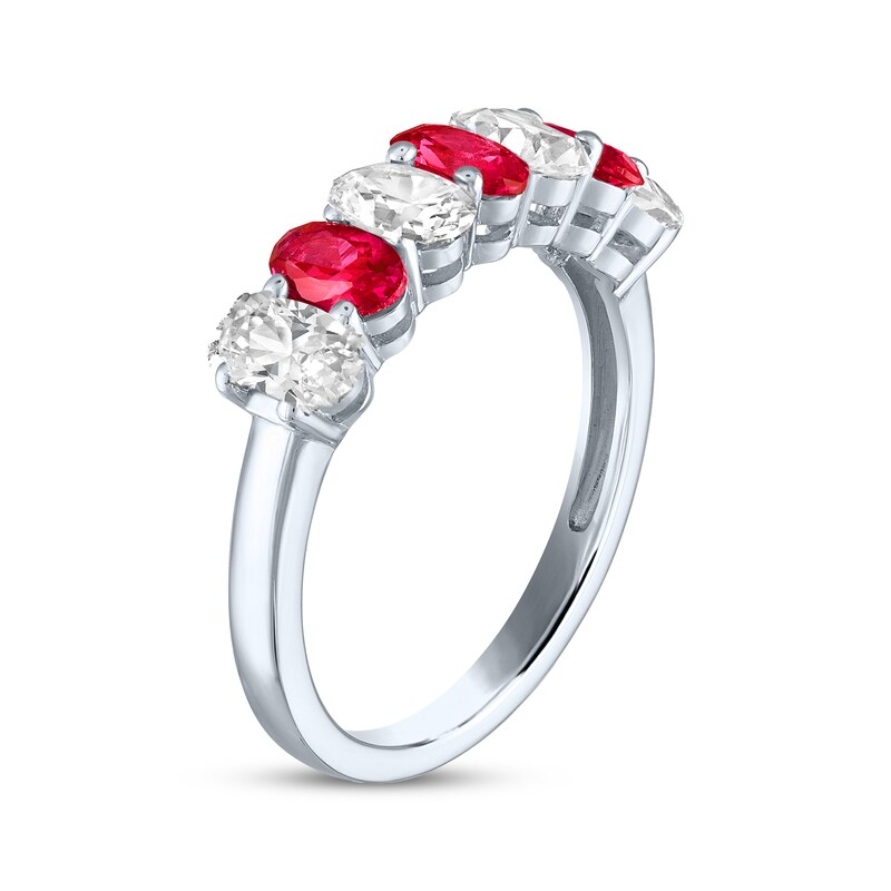 Main Image 2 of Oval-Cut Lab-Created Ruby & White Lab-Created Sapphire Alternating Ring Sterling Silver