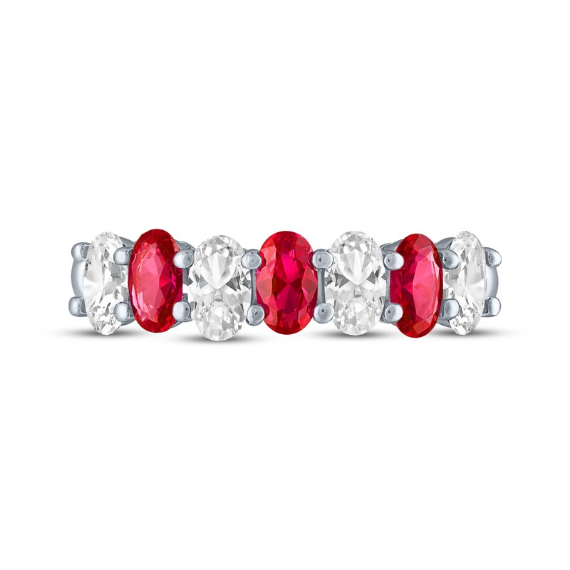 Main Image 3 of Oval-Cut Lab-Created Ruby & White Lab-Created Sapphire Alternating Ring Sterling Silver