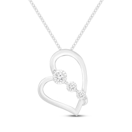 Diamond Three-Stone Tilted Heart Necklace 1/8 ct tw Sterling Silver 19"