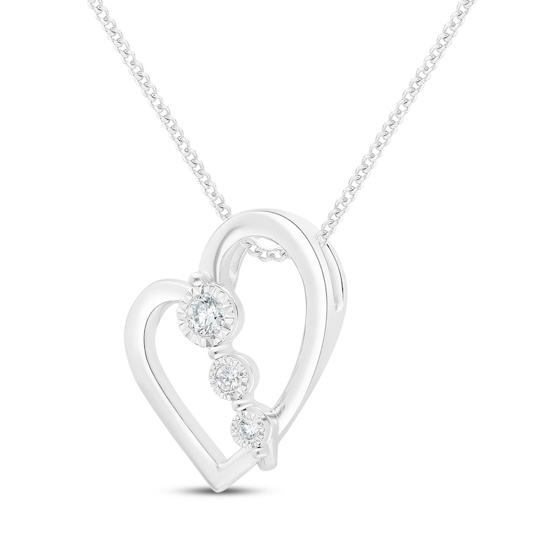Main Image 2 of Diamond Three-Stone Tilted Heart Necklace 1/8 ct tw Sterling Silver 19"
