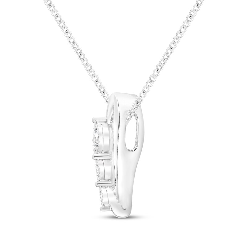 Main Image 3 of Diamond Three-Stone Tilted Heart Necklace 1/8 ct tw Sterling Silver 19"