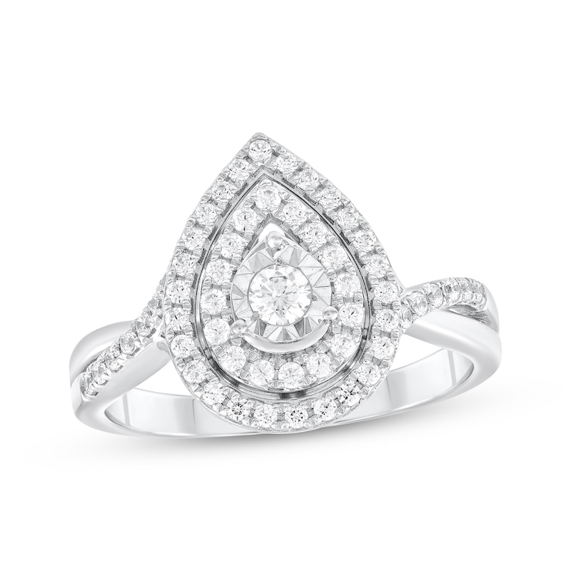 Main Image 1 of Adore Round-Cut Diamond Double Halo Engagement Ring 1/2 ct tw 10K White Gold