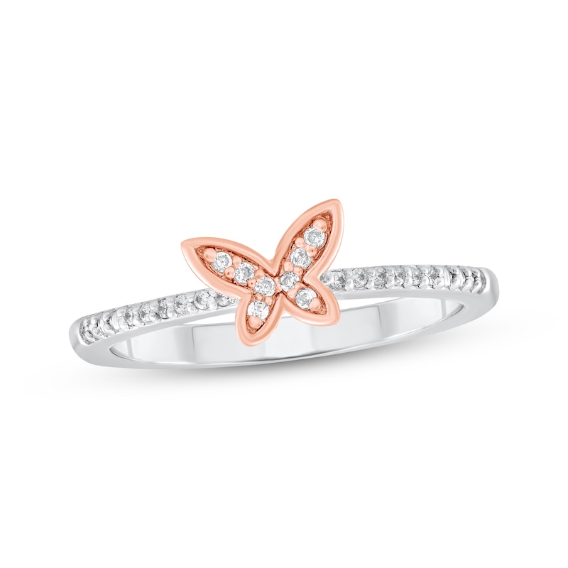 Main Image 1 of Diamond Butterfly Ring 1/15 ct tw Sterling Silver & 10K Rose Gold
