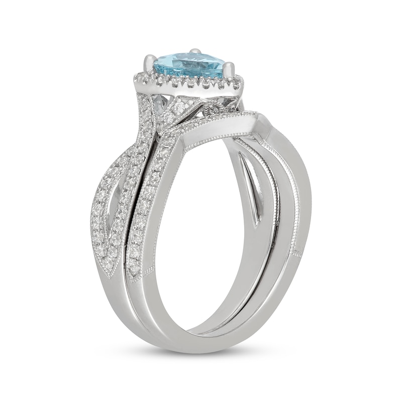 Main Image 2 of Neil Lane Heart-Shaped Aquamarine & Diamond Halo Bridal Set 1/2 ct tw 14K White Gold