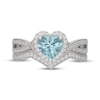 Thumbnail Image 3 of Neil Lane Heart-Shaped Aquamarine & Diamond Halo Bridal Set 1/2 ct tw 14K White Gold
