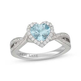 Neil Lane Heart-Shaped Aquamarine & Diamond Halo Engagement Ring 3/8 ct tw 14K White Gold