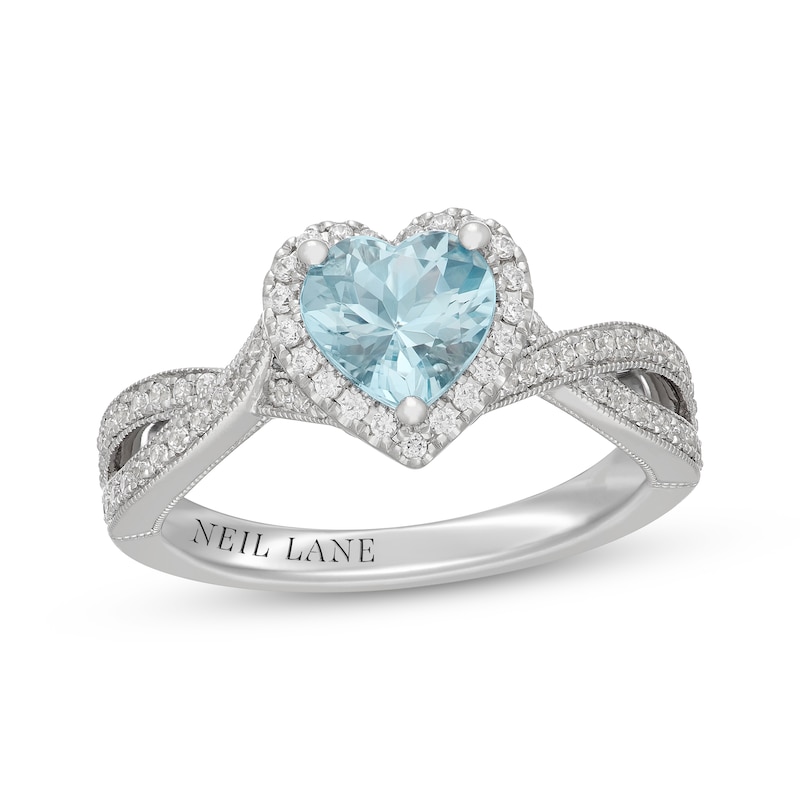 Main Image 1 of Neil Lane Heart-Shaped Aquamarine & Diamond Halo Engagement Ring 3/8 ct tw 14K White Gold
