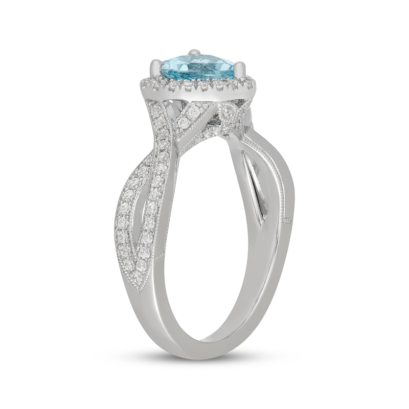 Main Image 2 of Neil Lane Heart-Shaped Aquamarine & Diamond Halo Engagement Ring 3/8 ct tw 14K White Gold
