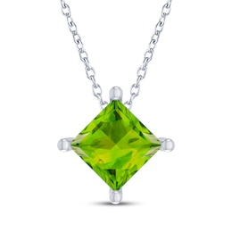 Square-Cut Peridot Solitaire Necklace Sterling Silver 18"