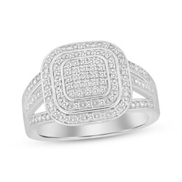 Multi-Diamond Center Cushion-Shaped Fashion Ring 1/6 ct tw Sterling Silver