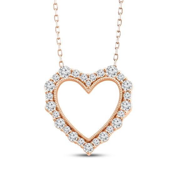 Diamond Scalloped Heart Outline Necklace 1/4 ct tw 10K Rose Gold 18"