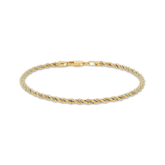 Rope & Box Chain Bracelet 2.46mm Hollow 10K Two-Tone Gold 7.5"