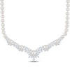 Thumbnail Image 1 of Cultured Pearl & White Lab-Created Sapphire Chevron Necklace Sterling Silver 18"