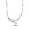 Thumbnail Image 2 of Cultured Pearl & White Lab-Created Sapphire Chevron Necklace Sterling Silver 18"