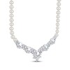 Thumbnail Image 3 of Cultured Pearl & White Lab-Created Sapphire Chevron Necklace Sterling Silver 18"