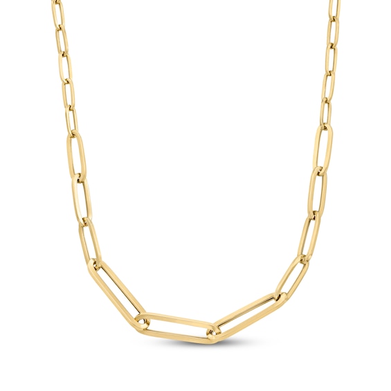 Graduated Paperclip Chain Necklace Hollow 10K Yellow Gold 18"