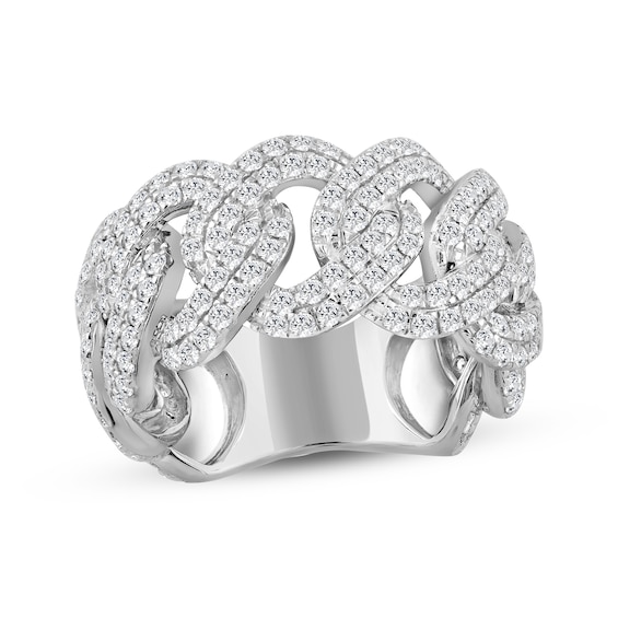 Men's Diamond Curb Chain Link Ring 2-1/2 ct tw 10K White Gold