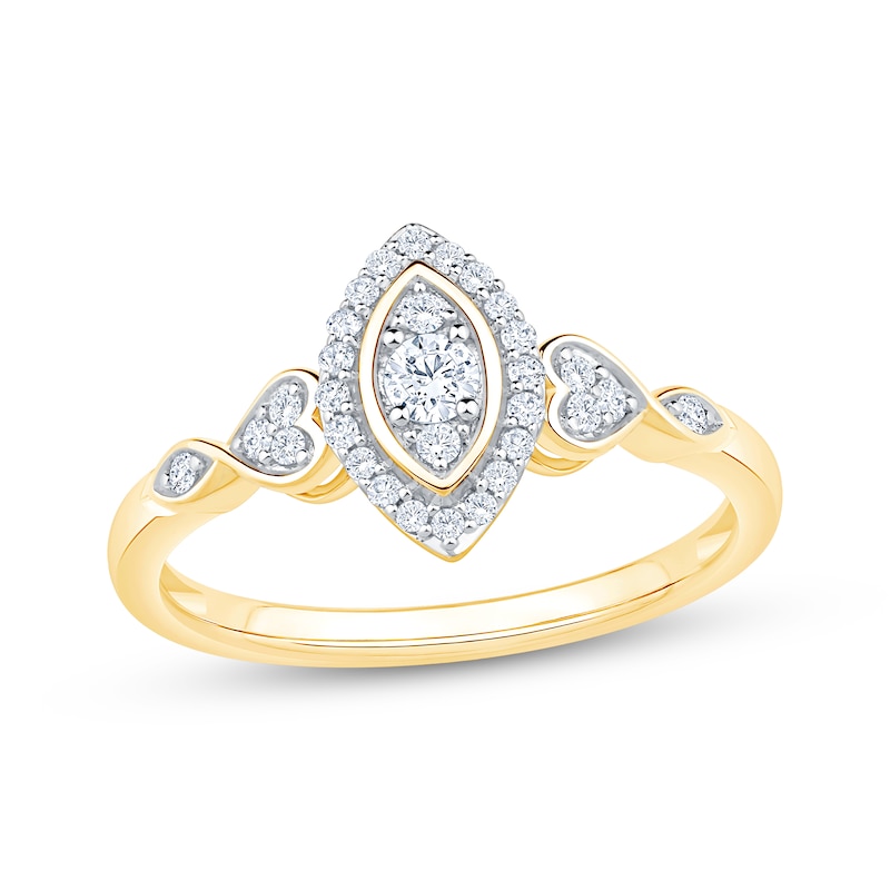 Main Image 1 of Diamond Marquise Halo Promise Ring 1/4 ct tw 10K Yellow Gold