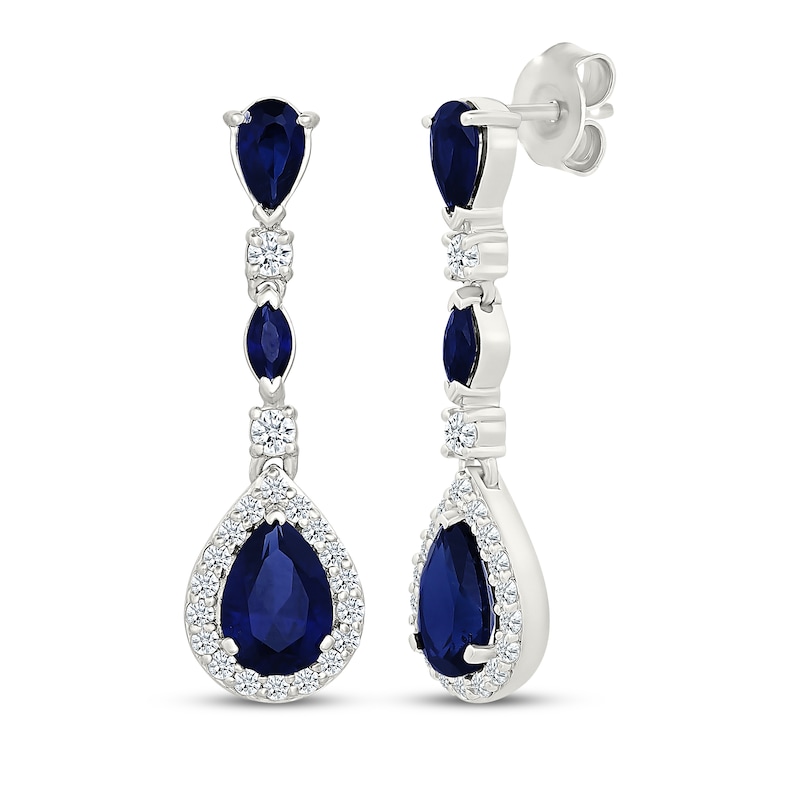 Main Image 1 of Pear-Shaped Blue Lab-Created Sapphire & White Lab-Created Sapphire Drop Earrings Sterling Silver
