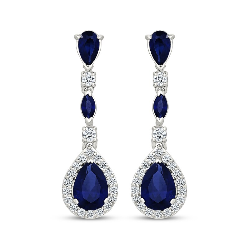 Main Image 2 of Pear-Shaped Blue Lab-Created Sapphire & White Lab-Created Sapphire Drop Earrings Sterling Silver