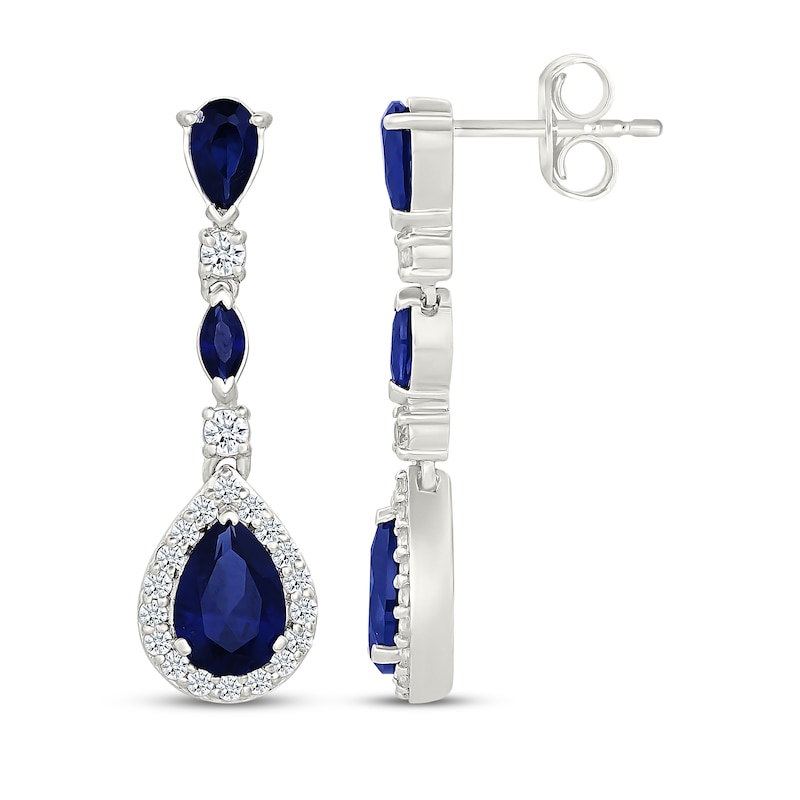 Main Image 3 of Pear-Shaped Blue Lab-Created Sapphire & White Lab-Created Sapphire Drop Earrings Sterling Silver
