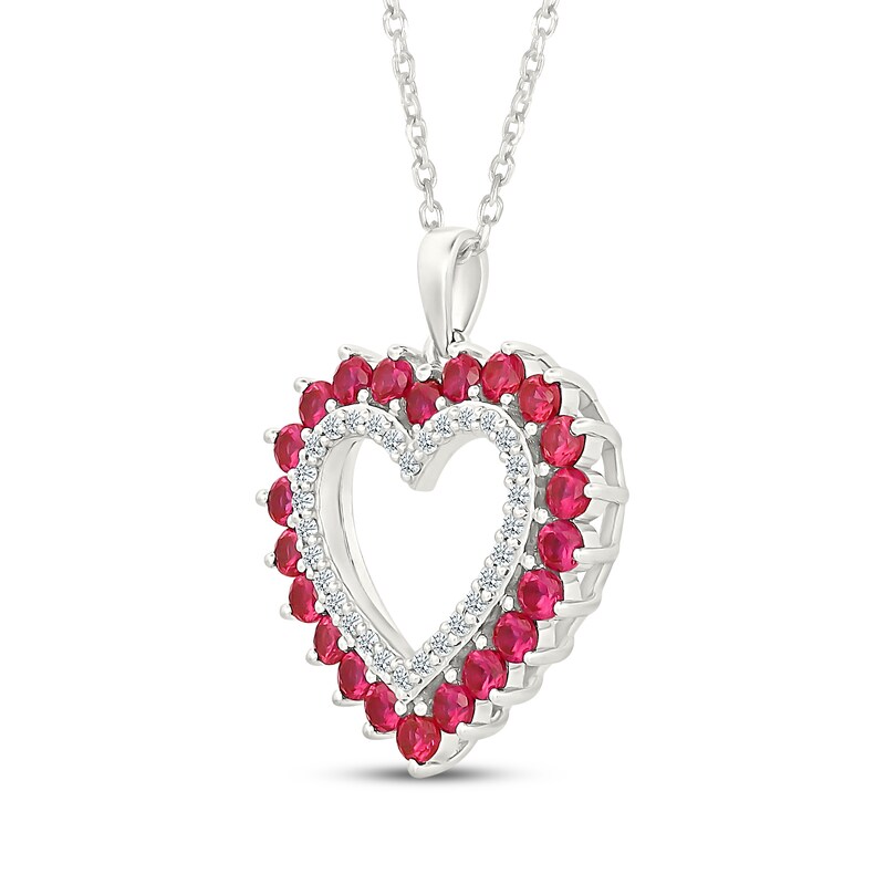 Main Image 2 of Lab-Created Ruby & White Lab-Created Sapphire Heart Outline Necklace Sterling Silver 18"