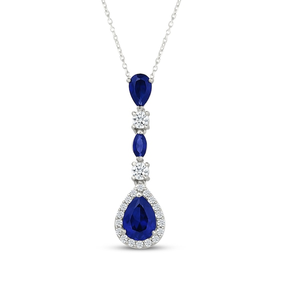 Pear-Shaped Blue Lab-Created Sapphire & White Lab-Created Sapphire Drop Necklace Sterling Silver 18"