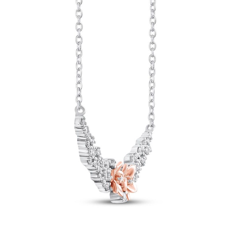 Main Image 2 of Diamond Flower Curved Bar Necklace 1/5 ct tw Sterling Silver & 10K Rose Gold 18"