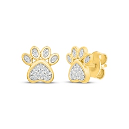 Diamond Paw Print Stud Earrings 1/10 ct tw 10K Yellow Gold
