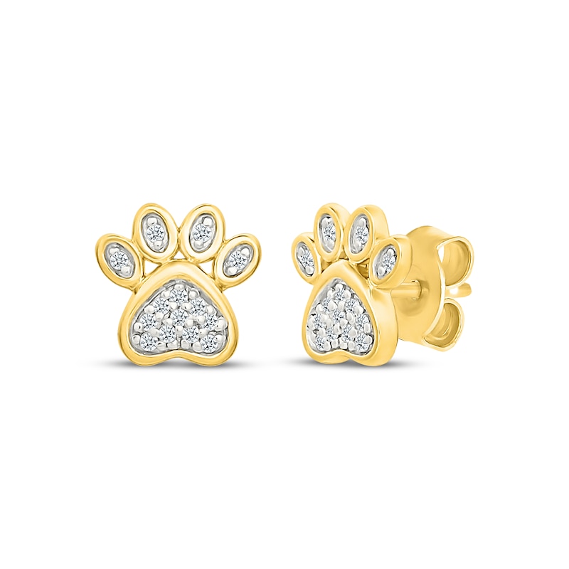 Main Image 1 of Diamond Paw Print Stud Earrings 1/10 ct tw 10K Yellow Gold