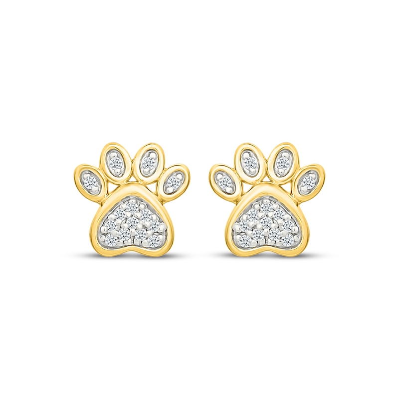 Main Image 2 of Diamond Paw Print Stud Earrings 1/10 ct tw 10K Yellow Gold