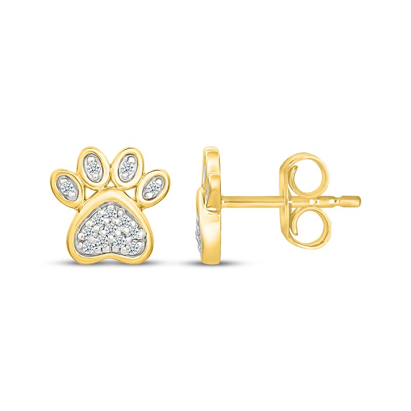 Main Image 3 of Diamond Paw Print Stud Earrings 1/10 ct tw 10K Yellow Gold