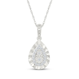 Multi-Diamond Pear-Shaped Necklace 1/8 ct tw Sterling Silver 18"